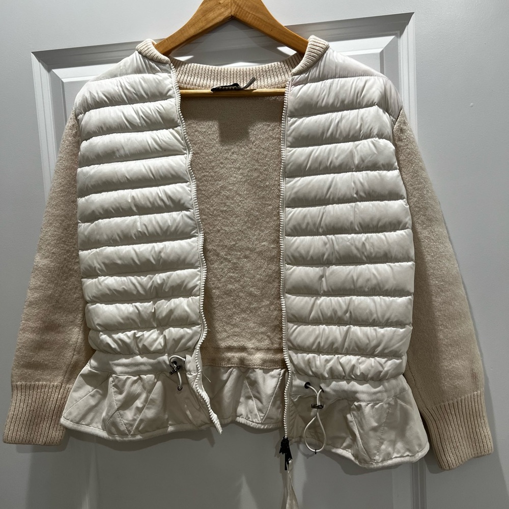 Moncler maglia cardigan white ruffle hem